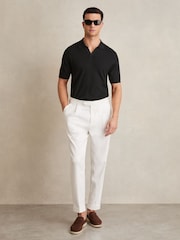 Черный - Reiss Tyne Open Collar Knit Polo Shirt - Изображение 1 из 6