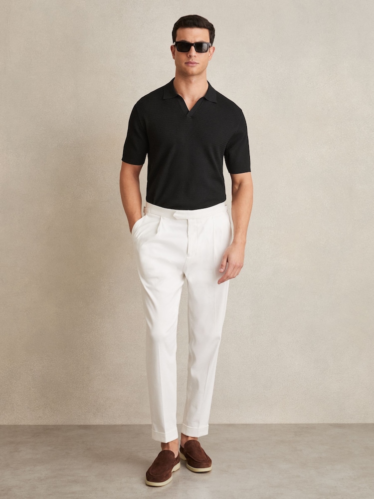Черный - Reiss Tyne Open Collar Knit Polo Shirt - Изображение 1 из 6
