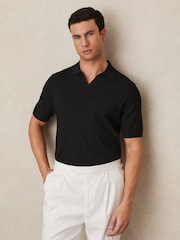 Черный - Reiss Tyne Open Collar Knit Polo Shirt - Изображение 3 из 6