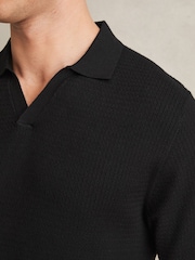 Черный - Reiss Tyne Open Collar Knit Polo Shirt - Изображение 4 из 6