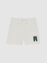 Reiss Off White/Forest Green Marcus 13-14 yrs Jersey Drawstring R Print Shorts - Image 1 of 4