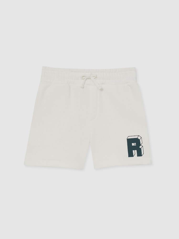 Reiss Off White/Forest Green Marcus 13-14 yrs Jersey Drawstring R Print Shorts - Image 1 of 4