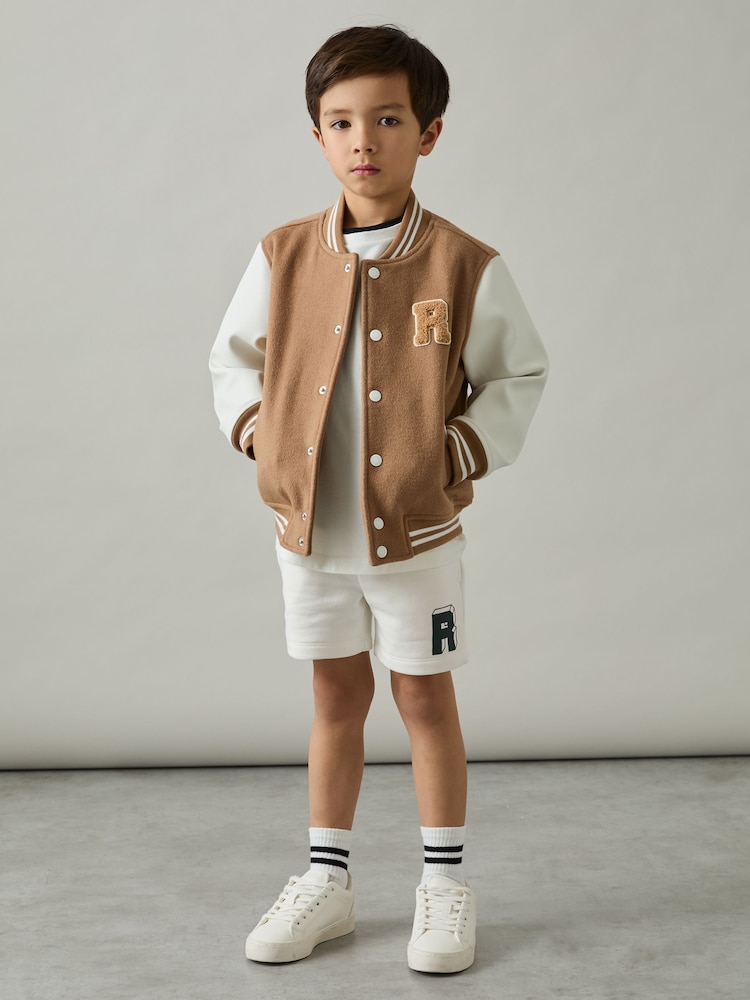 Reiss Off White/Forest Green Marcus 13-14 yrs Jersey Drawstring R Print Shorts - Image 2 of 4