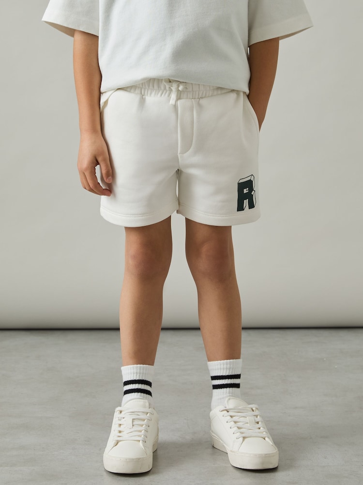 Reiss Off White/Forest Green Marcus 13-14 yrs Jersey Drawstring R Print Shorts - Image 3 of 4