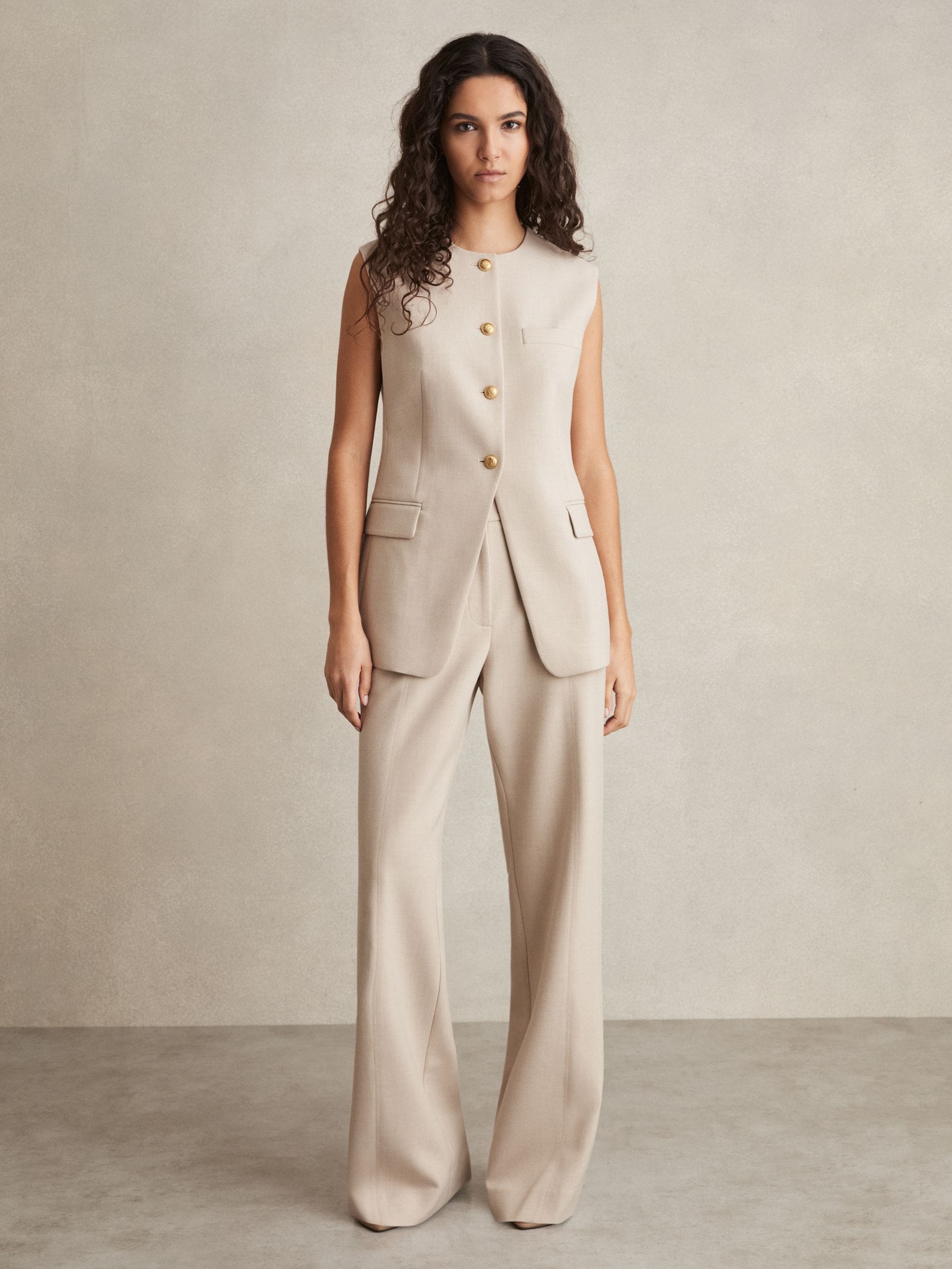 Reiss Neutral Petite Flared Tailored Trousers