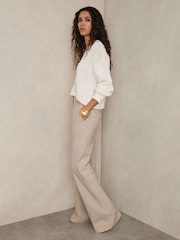 Reiss Neutral Athena Petite Flared Tailored Trousers - Image 5 of 8