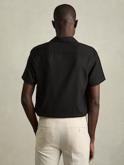 Reiss Black Nitus Herringbone Twill Cuban Collar Short Sleeve Shirt - Image 5 of 6