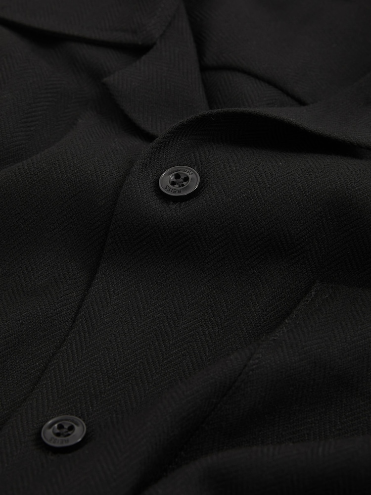 Reiss Black Nitus Herringbone Twill Cuban Collar Short Sleeve Shirt - Image 6 of 6