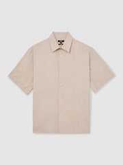 Reiss Oatmeal Coupe Floral-Jacquard Short-Sleeve Shirt - Image 2 of 6
