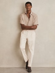 Reiss Oatmeal Coupe Floral-Jacquard Short-Sleeve Shirt - Image 3 of 6
