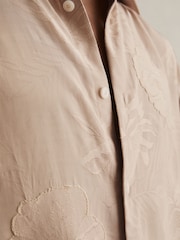 Reiss Oatmeal Coupe Floral-Jacquard Short-Sleeve Shirt - Image 4 of 6