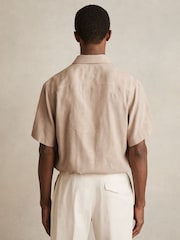 Reiss Oatmeal Coupe Floral-Jacquard Short-Sleeve Shirt - Image 5 of 6