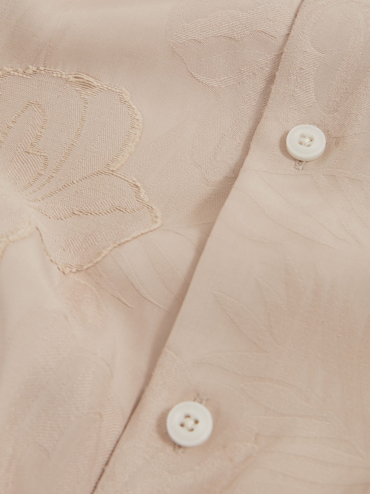 Reiss Oatmeal Coupe Floral-Jacquard Short-Sleeve Shirt - Image 6 of 6