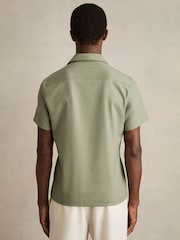 Reiss Sage Green Nitus Herringbone Twill Cuban Collar Short Sleeve Shirt - Image 5 of 7