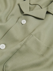 Reiss Sage Green Nitus Herringbone Twill Cuban Collar Short Sleeve Shirt - Image 6 of 7