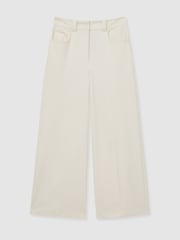 Reiss Cream Myrtle Petite Twill Culotte Trousers - Image 2 of 7