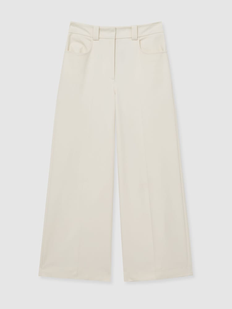 Reiss Cream Myrtle Petite Twill Culotte Trousers - Image 2 of 7