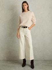 Reiss Cream Myrtle Petite Twill Culotte Trousers - Image 3 of 7