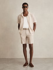 Reiss Oatmeal/White Pin Jersey Pinstripe Shorts - Image 1 of 6