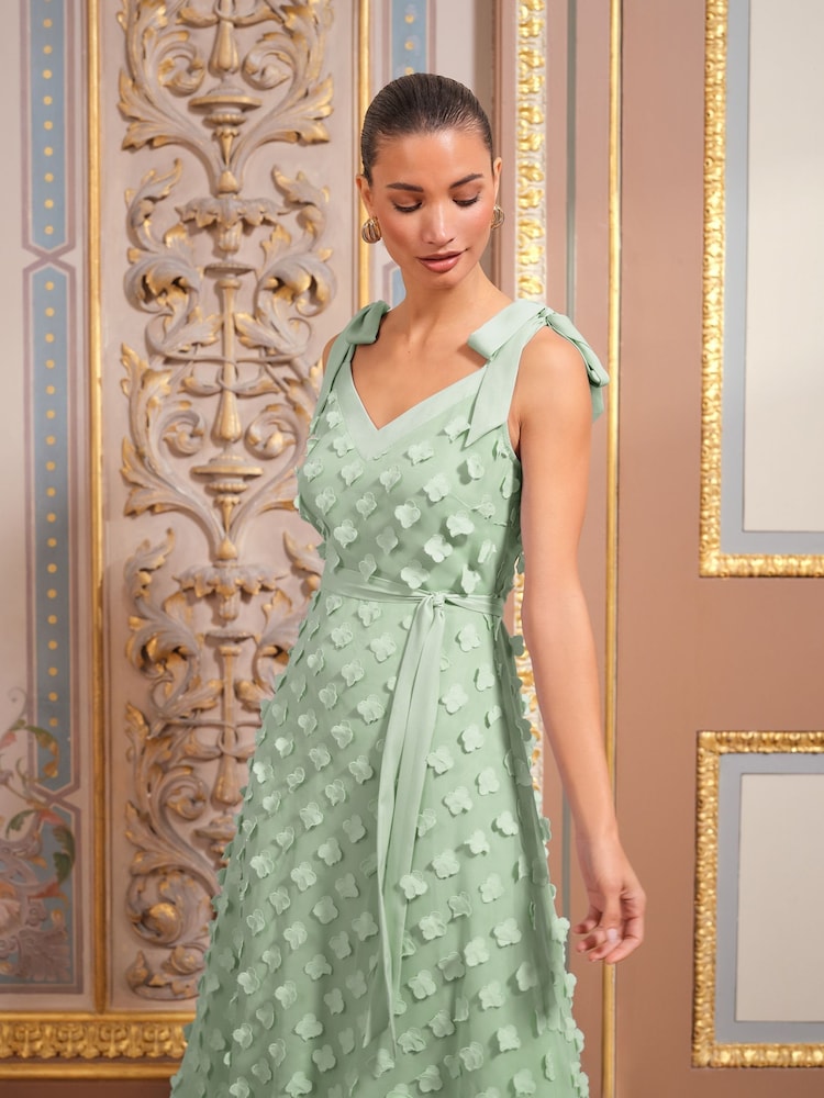 Love & Roses Sage 3D Tie Shoulder Midi Dress - Image 3 of 4