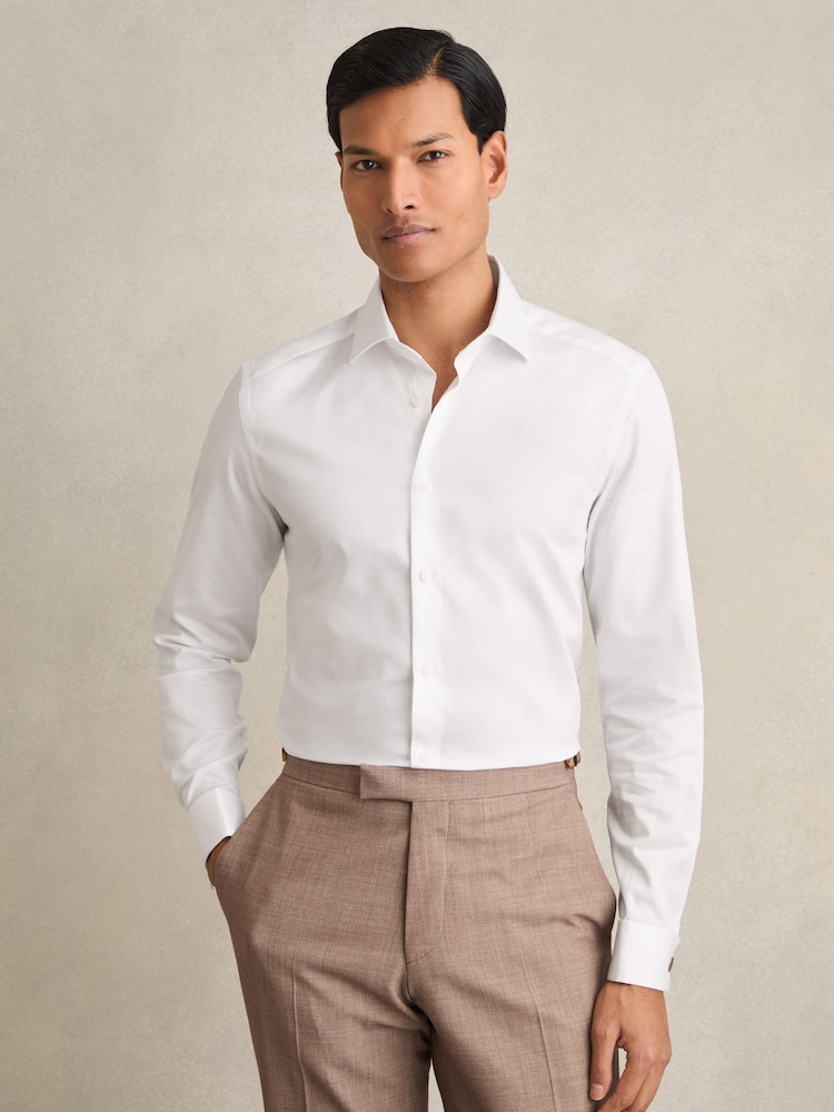 Reiss White Remote Double Cuff Slim-Fit Cotton-Sateen Shirt - Image 1 of 7