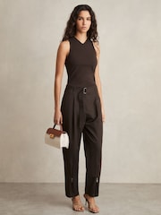 Reiss Chocolate Clara Racerback 100% Cotton Vest Top - Image 3 of 5