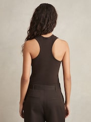 Reiss Chocolate Clara Racerback 100% Cotton Vest Top - Image 4 of 5