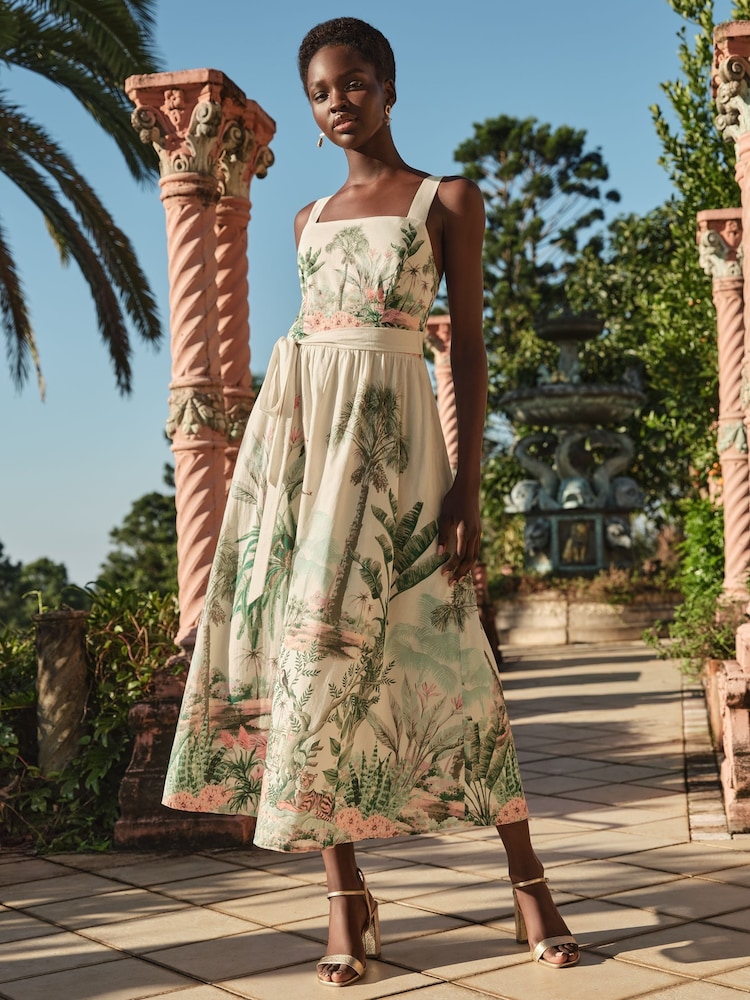 Love & Roses Ivory Scenic Printed Strappy 100% Cotton Sundress - Image 1 of 5