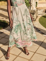 Love & Roses Ivory Scenic Printed Strappy 100% Cotton Sundress - Image 3 of 5