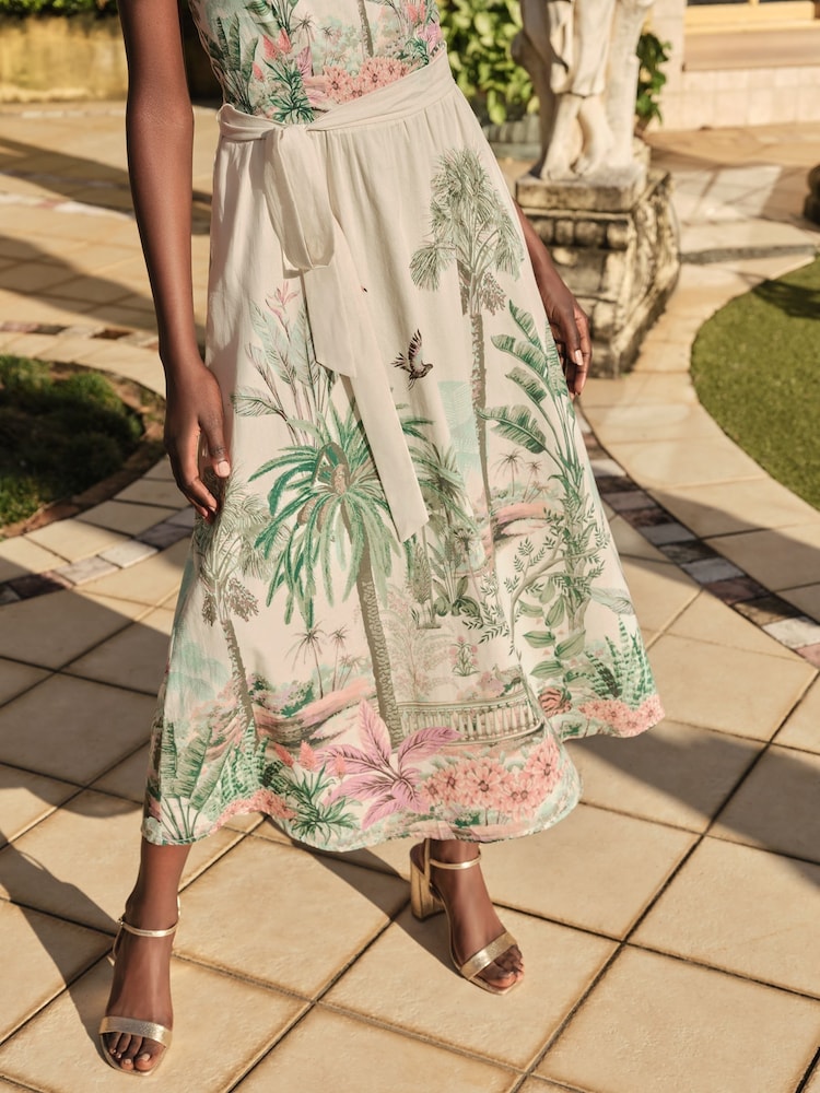 Love & Roses Ivory Scenic Printed Strappy 100% Cotton Sundress - Image 3 of 5