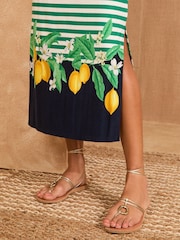 Love & Roses Stripe Lemon Border Print Scoop Neck Jersey Midi Dress - Image 2 of 4