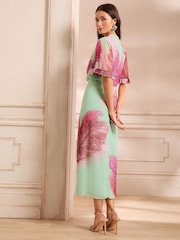 Love & Roses Green Feather Sequin Angel Sleeve Midi Dress - Image 4 of 5