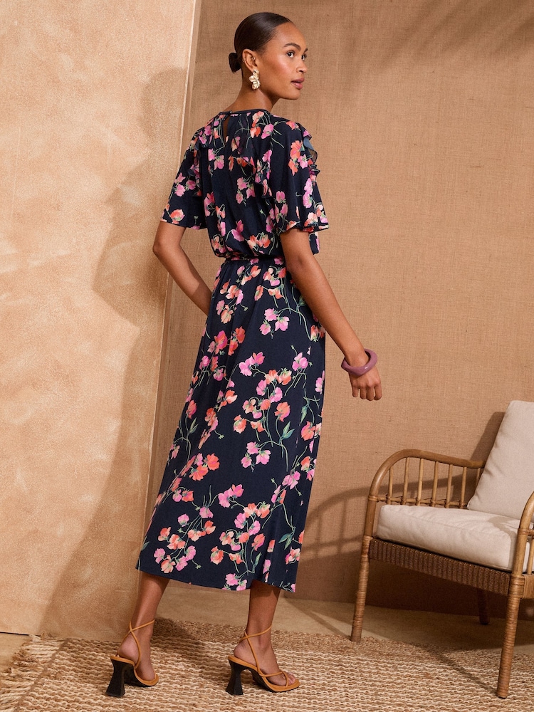 knee length dresses for ladies Burgundy Floral Long Sleeve Laurella Jersey Midi Dress main image 0