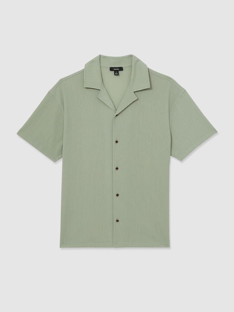 Reiss Sage Green Hunt Textured Cuban Collar Shirt - Image 2 of 6
