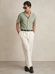 Reiss Sage Green Hunt Textured Cuban Collar Shirt - Image 3 of 6