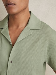 Reiss Sage Green Hunt Textured Cuban Collar Shirt - Image 4 of 6