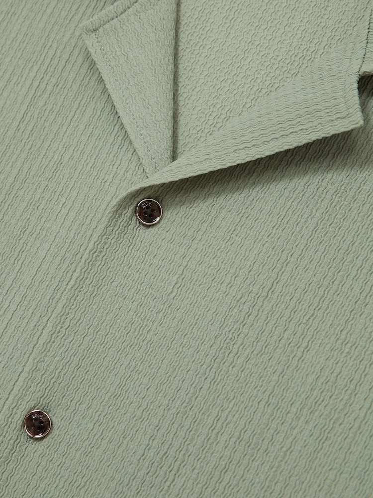 Reiss Sage Green Hunt Textured Cuban Collar Shirt - Image 6 of 6