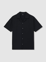 Reiss Navy Hunt Textured Crepe Cuban Collar Shirt - Image 2 of 6