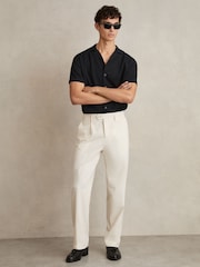 Reiss Navy Hunt Textured Crepe Cuban Collar Shirt - Image 3 of 6