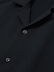 Reiss Navy Hunt Textured Crepe Cuban Collar Shirt - Image 6 of 6