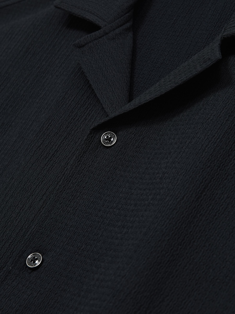 Reiss Navy Hunt Textured Crepe Cuban Collar Shirt - Image 6 of 6