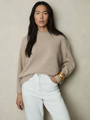 Reiss Oatmeal Elena Wool-Cashmere Crew Neck Jumper - Image 1 of 6