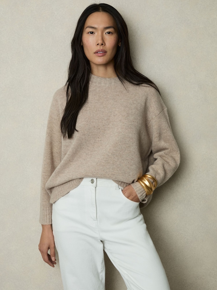 Reiss Oatmeal Elena Wool-Cashmere Crew Neck Jumper - Image 1 of 6