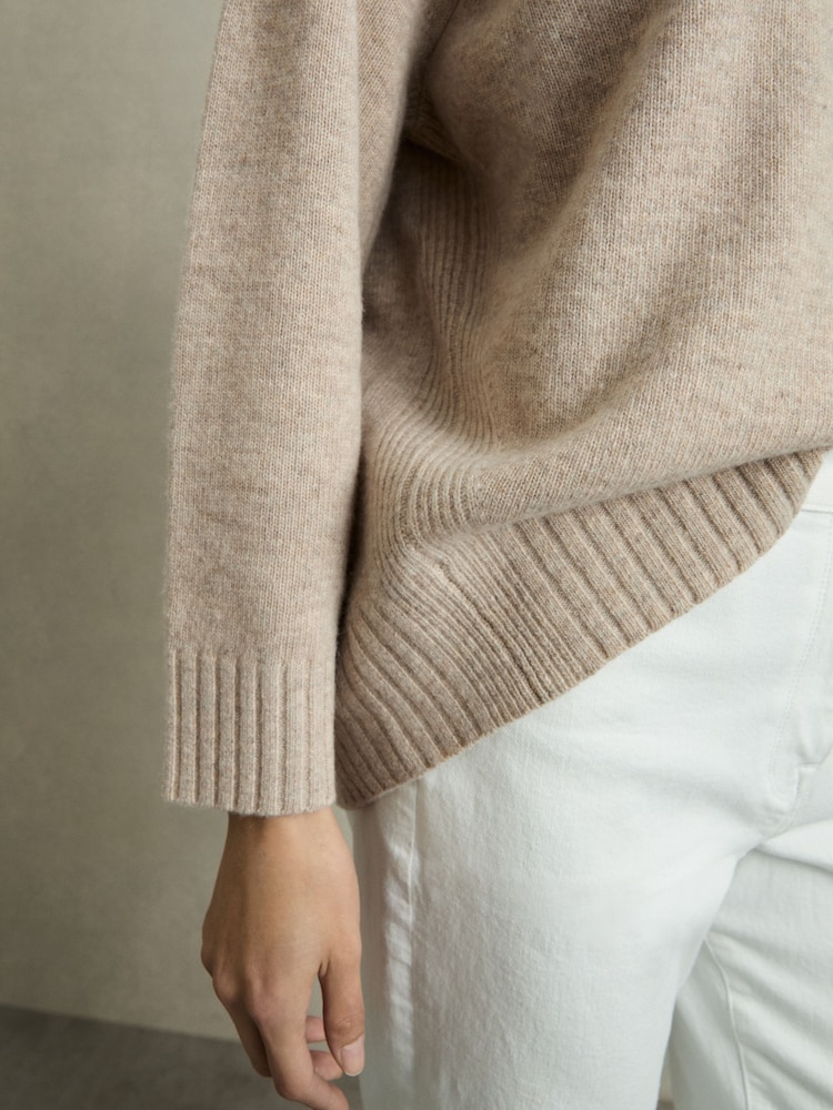 Reiss Oatmeal Elena Wool-Cashmere Crew Neck Jumper - Image 4 of 6