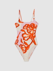 Reiss Pink/Orange Lexi Floral Print Tie Back Swimsuit - Image 2 of 6