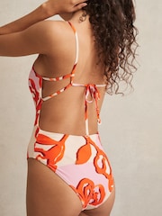 Reiss Pink/Orange Lexi Floral Print Tie Back Swimsuit - Image 4 of 6