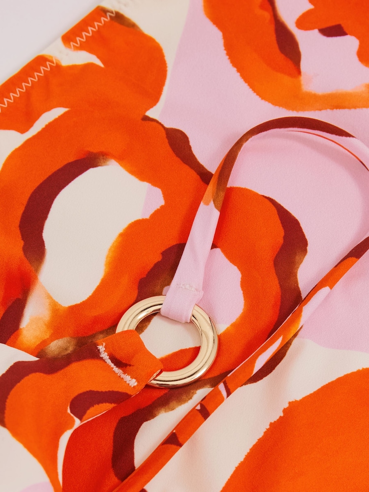 Reiss Pink/Orange Lexi Floral Print Tie Back Swimsuit - Image 6 of 6