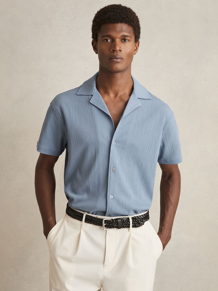Soft Blue - Фактурная рубашка с воротником Reiss Hunt - Изображение 1 из 6