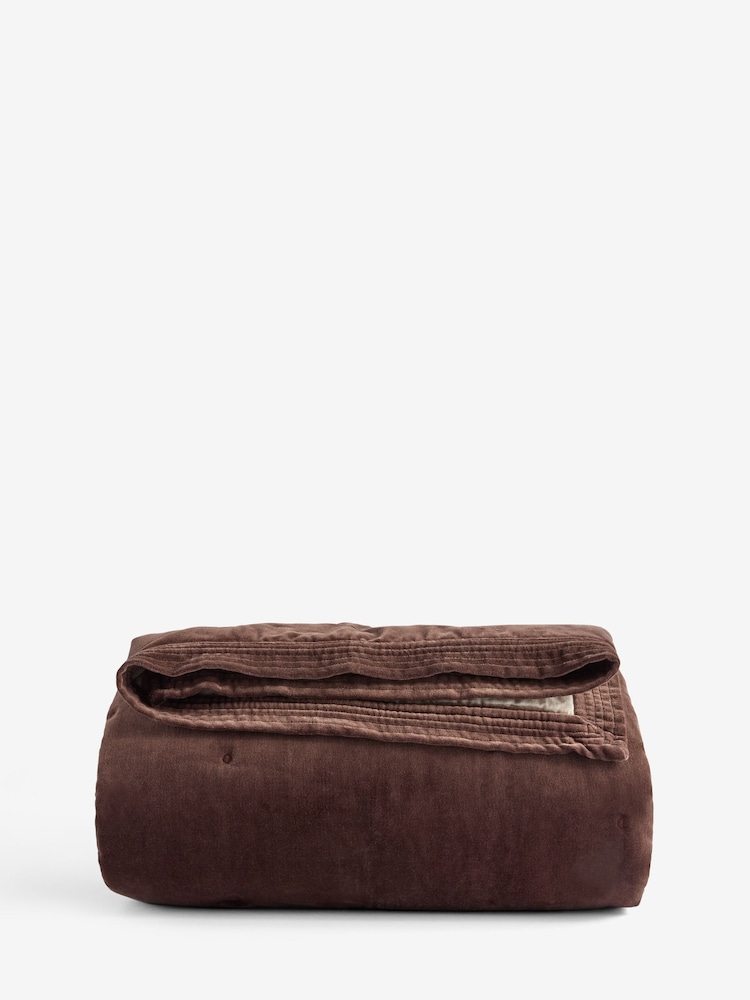 French Connection Chocolate Washed Velvet Bedspread - Image 1 of 1