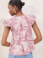 Lipsy Pink Frill Sleeve Keyhole Top - Image 4 of 4